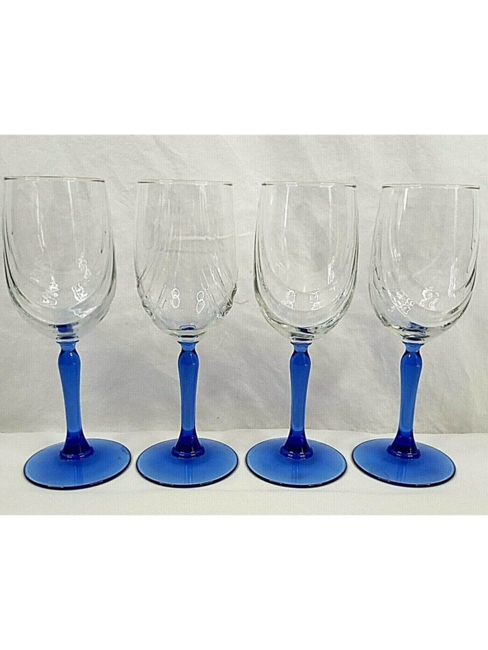 Vintage Clear Crystal Wine Glasses Blue Stem Gold Rim Set 4 Elegant Water Goblet